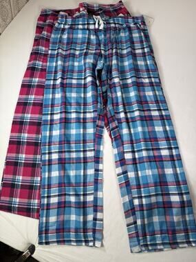 NWT Ladies Active Club Flannel Pajama 2 Pants Plaid Lounge Pants Drawstring XL